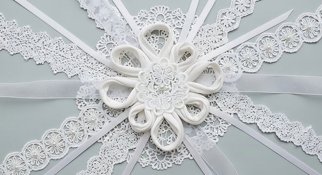 Close-up view of white lace fabric texture pattern.