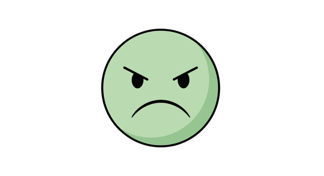 Angry green face emoji with frown and scowling expression