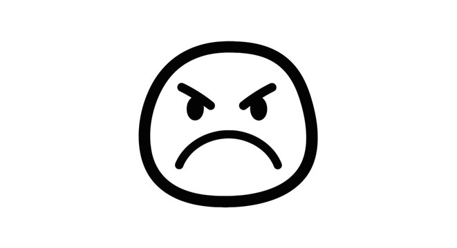 Irregular sketched angry face icon with scowling expression