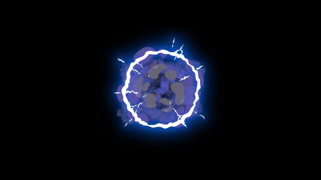Energy shockwave smoke explosion effect and divergent wave isolated on black screen background, cartoon style smoke explosion, 2D FX smoke elements motion graphics hand-drawn animation. 4k video