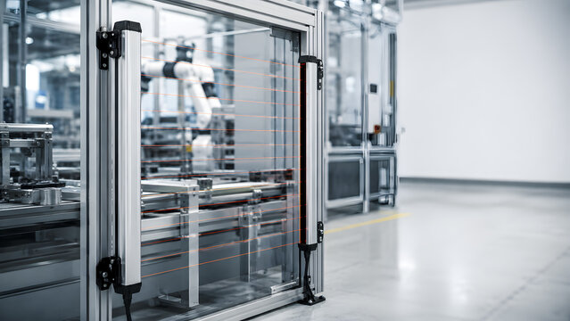 Industrial Safety Light Curtain on Automated Factory Machine