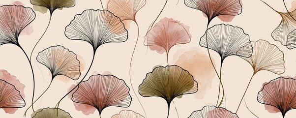 Obraz premium Vintage ginkgo pattern background with pastel ginkgo leaves