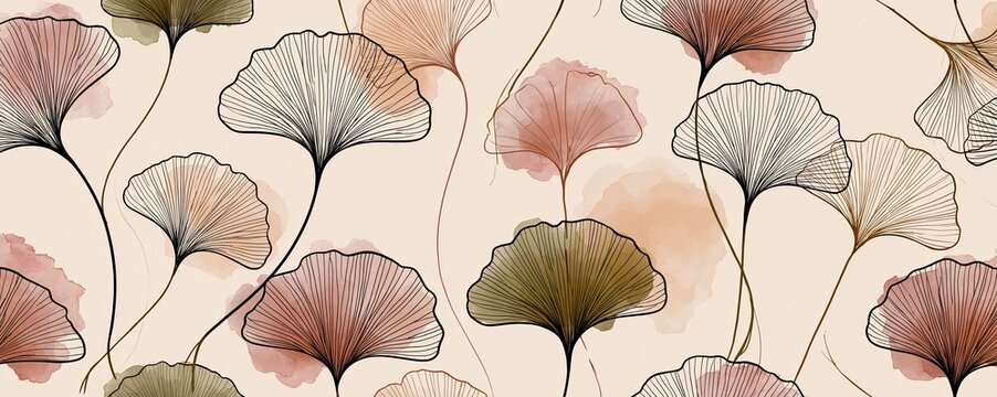 Vintage ginkgo pattern background with pastel ginkgo leaves