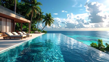 Obraz premium A serene infinity pool overlooking the ocean (43)