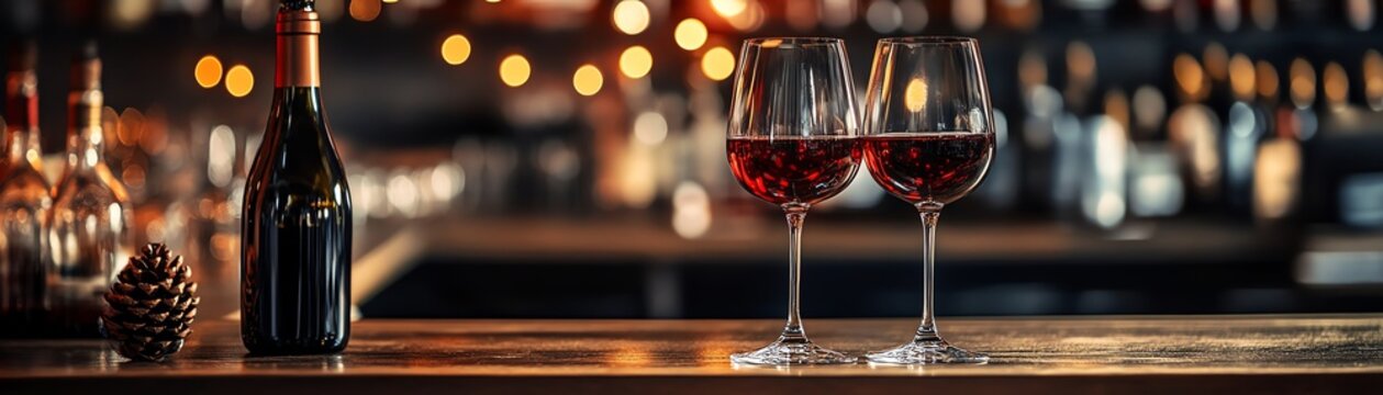 Authentic lifestyle concept Elegant wine glasses on a rustic bar. natural candid visual scene for modern advertising campaign diverse emotional atmosphere professional stock content commercial story