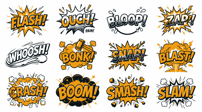 Colorful comic book burst bubbles with FLASH and BOOM.