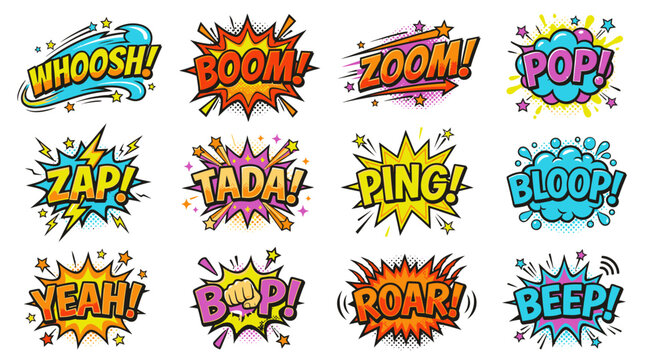 Colorful explosion bubbles with roar and boom sound effects.