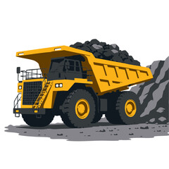 Heavy Duty Mining Dump Truck in Open Pit Mine Industrial Equipment Illustration © elrambler
