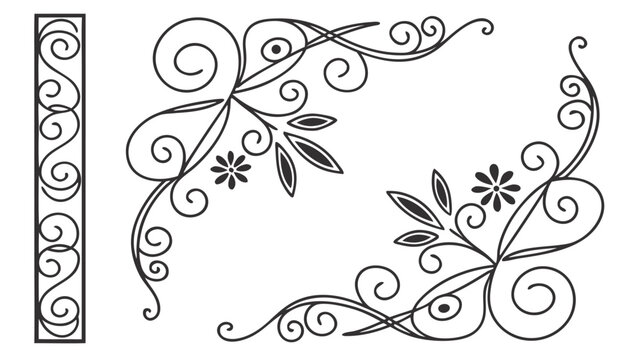 Vector illustration of floral decorative swirls and corner frames with ornamental scrolls ornament botanical