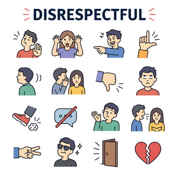 Disrespectful Behavior Line Icon, Rude Attitude Symbol Vector Illustration