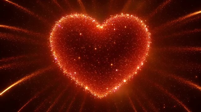 Glowing red heart shape with sparkles in dark abstract background, heart shape glowing sparkles red background love romance, glowing heart shape with warm light, radiant sparkle and burst effect