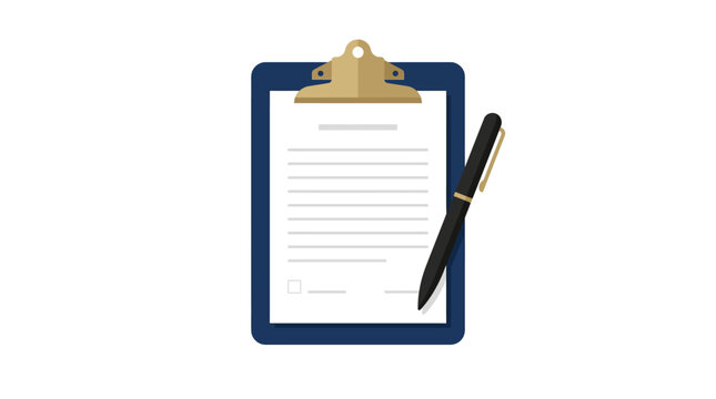Clipboard with paper and pen.