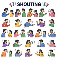 Fototapeta premium Shouting Icon Set, Loud Communication and Yelling Outline Vector Collection
