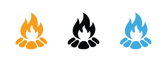 Fototapeta premium Bonfire Icon Illustration, Campfire with Stones Featuring Burning Wood, Bright Flame, and Outdoor Fire Pit Design Isolated on White Background, Perfect for Camping Themes, Adventure Projects, Survival