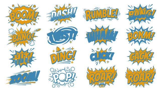 Colorful comic sound effects collection with Boom and Rumble text.