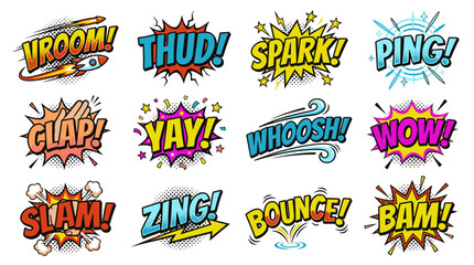 Naklejka premium Colorful retro comic book sound effect bubble stickers