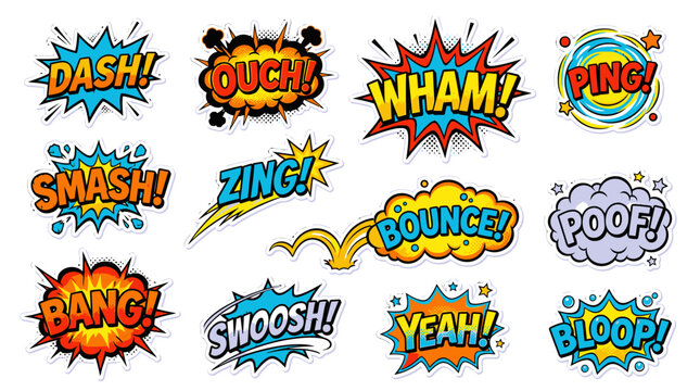 Dynamic comic book sound effect expressions set.