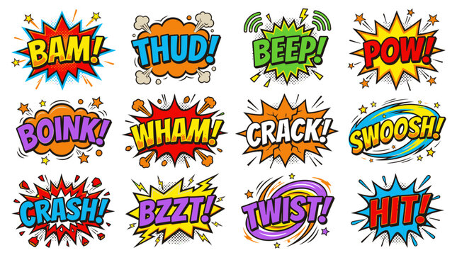 Comic Book Sound Effects and Action Bubble Set