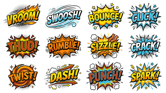 Comic book action sound words collection with vibrant colors