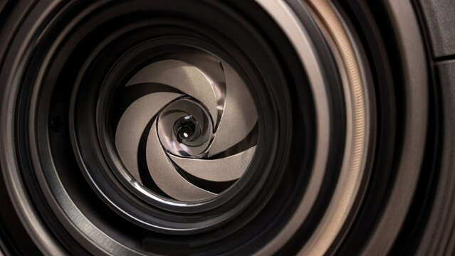 Close up of camera lens aperture iris mechanism