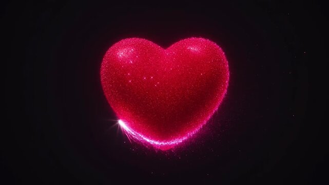 Heart Pink Glitter Glowing Love Shape Red Sparkle Dark Romantic, Glitter Heart Shape Absorb Nubes Glow Dark Background with Romantic Sparkle and Luminous Red Texture, Glitter Heart Shape Absorb Nubes