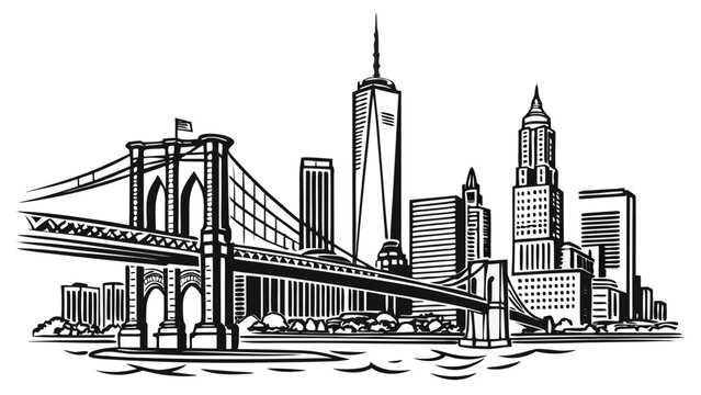 Vector illustration of the new york city skyline featuring the iconic brooklyn bridge and skyscrapers