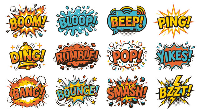 Diverse retro comic book speech bubble icons collection.