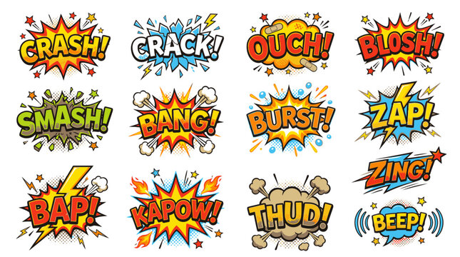 Dramatic comic book onomatopoeia sound effects with Crash Smash Kapow.