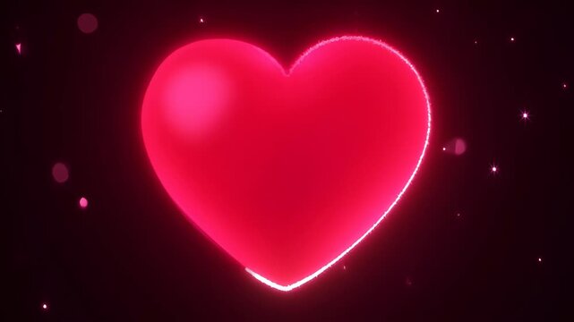Glowing red heart pink love romantic shape abstract neon shine dark background with soft spark and bright heart glows in dark space, warm love and nubes around center for valentine mood