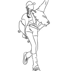 Skater Girl Urban Style Faceless Line Art Illustration © AKHMAD