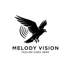 Naklejka premium Represent sound clarity and predator precision with this hawk icon, ideal for audio production companies, podcasts, and music media brands.