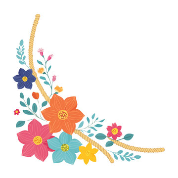 Floral corner decoration with rope and leaves