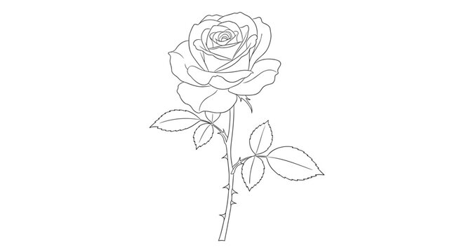 Single Rose Flower Line Drawing.