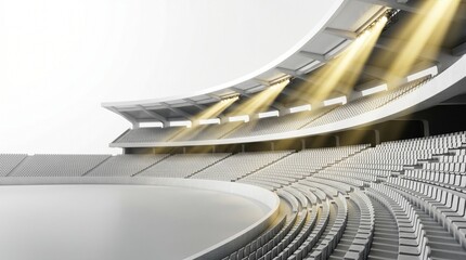 Fototapeta premium Abstract Stadium Architecture Floodlights Empty Arena Studio White Background