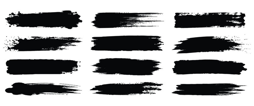 Set of black frames made of torn paper with jagged edges. Rectangles and torn silhouettes for collage, sticker, banner, label, text box. Grunge vector elements isolated on white background