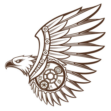 Vector illustration of a majestic eagle with mechanical gears and clockwork wing details steampunk clockwork