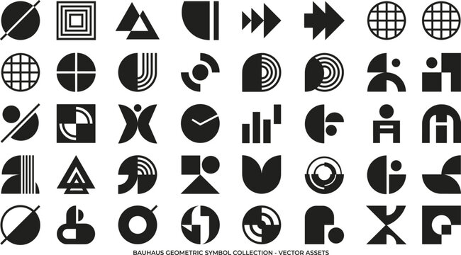 Bauhaus geometric symbols collection black and white vector graphics