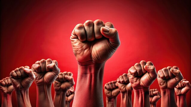 Raised fist power protest red background image