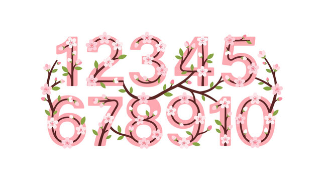 Cherry Blossom Numbers 1-10 Floral Design