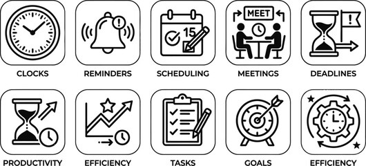 Fototapeta premium Set of ten time management and productivity line icons.