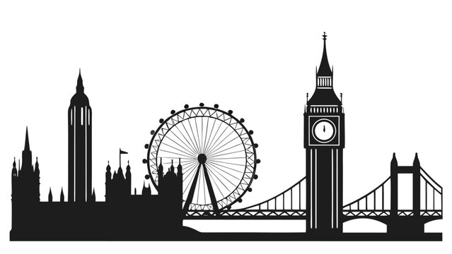 Vector illustration of a iconic london city skyline silhouette with silhouette landmark architecture