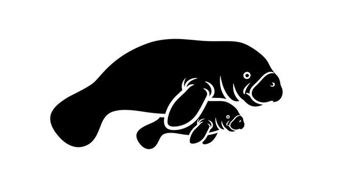 Manatee and calf swimming together 2.