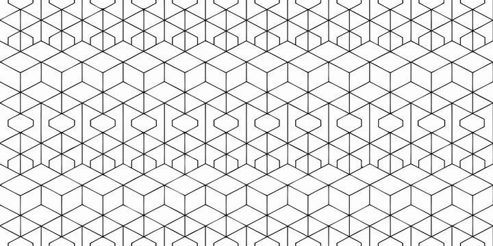 Isometric cube pattern black and white line art geometric design