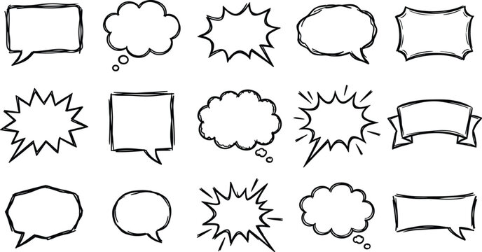 Hand drawn comic speech bubbles and thought balloons collection vector