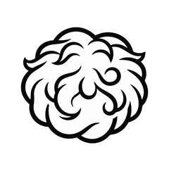Fototapeta premium Fluffy wool clump vector illustration. Black and white line art of soft fiber ball. Cashmere, mohair, and textile raw material graphic