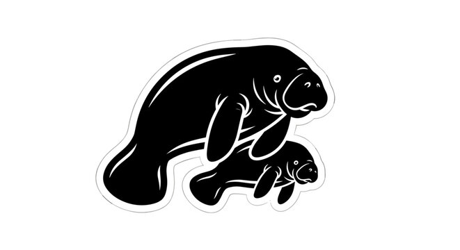 Manatee and calf swimming together.