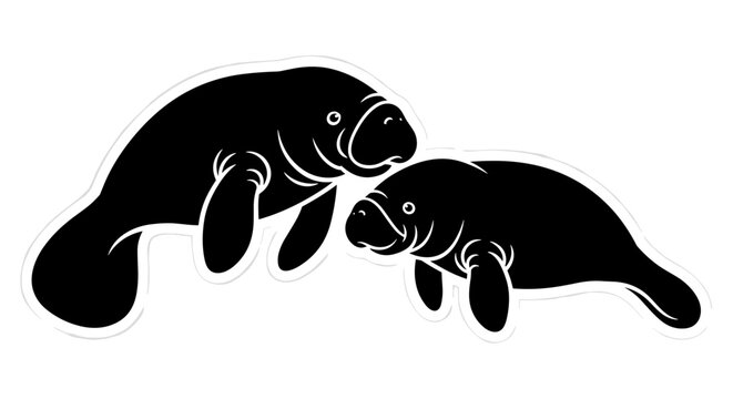 Manatees in the water together.