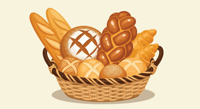 A wicker basket overflowing with assorted breads