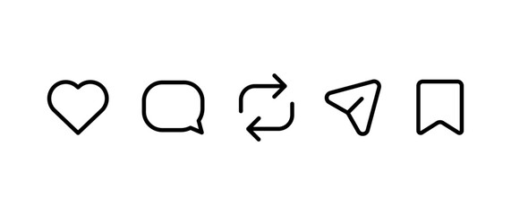 Obraz na płótnie Canvas Social Media Post engagement icons. Set of Like, Comment, Repost, Share, and Save icon Vector