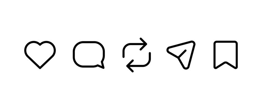 Social Media Post engagement icons. Set of Like, Comment, Repost, Share, and Save icon Vector